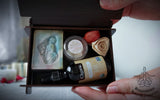 Elegant Wooden Gift Box. Contains one piece of natural soap, one bottle of pure argan oil 60ml, and a lip balm. Monarchess Natural Luxuries skin care products. Monarchess, Amman, Jordan