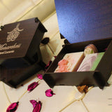 Elegant Wooden Gift Box. Contains two pieces of natural soap and a lip balm. Monarchess Natural Luxuries skincare products. monarchess, Amman, Jordan