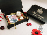 Elegant Wooden Gift Box. Contains one piece of natural soap, one solid perfume, and a lip balm. Monarchess Natural Luxuries skincare products. monarchess, Amman, Jordan