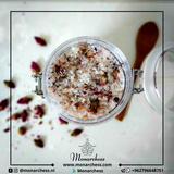 Take me to Everest natural bath salts with shea butter, rose oil, Dead Sea salts, Himalayan salts, and dried roses. 350 ml. Monarchess Natural Luxuries skincare products. monarchess, Amman, Jordan