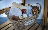 Gift Basket with two pieces of natural shea butter soap with different natural additives: rose oil, and matcha tea, solid perfume, body scrub, lip balm, and pure argan oil 60ml, in a beautiful gift basket. Monarchess Natural Luxuries skincare products. Monarchess, Amman, Jordan
