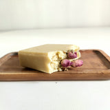 Milky Petals Soap. Moisturizing natural soap with shea butter, goat milk, and rose oil. Decorated with dry roses. Monarchess Natural Luxuries skin care products. Monarchess, Amman, Irbid, Jordan