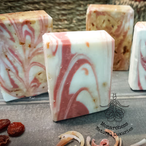 Cranberry on Top Soap. Moisturizing natural soap with shea butter and cranberries. Monarchess Natural Luxuries skincare products. Monarchess, Amman, Jordan